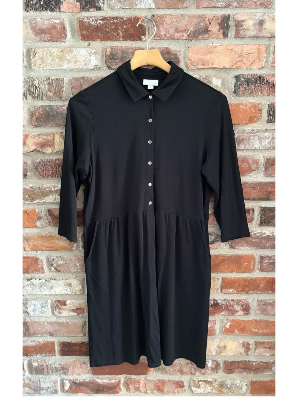 J. Jill Black Collared Button Up Shirt Dress, M